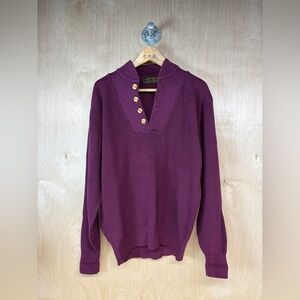 Vintage Eddie Bauer Men's Burgundy Sweater with Buttons